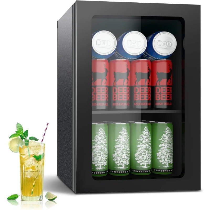 Wine Beer Mini Fridge - 24 blikjes minikoelkast met glazen deur,