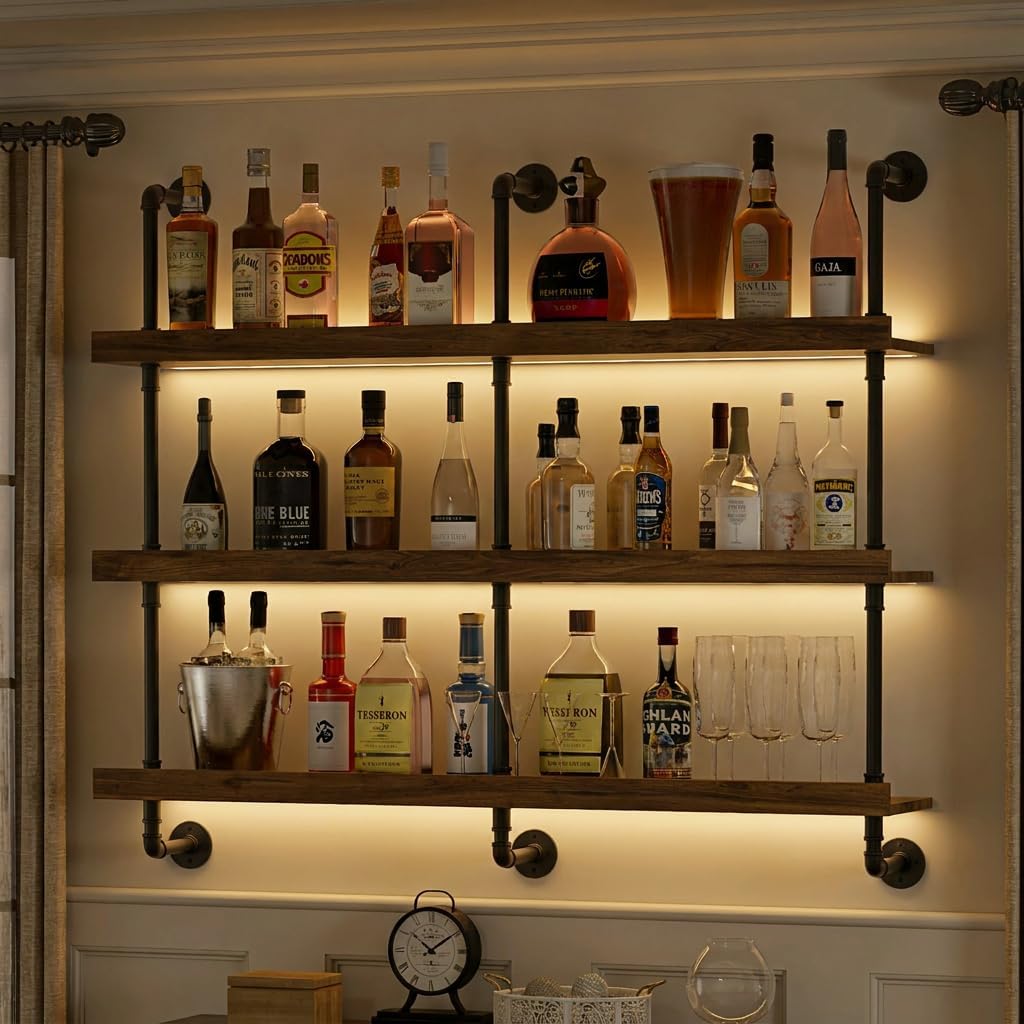 Wine Rack Wall Mount - Wandgemonteerd wijnrek met LED-verlichting, drie lagen