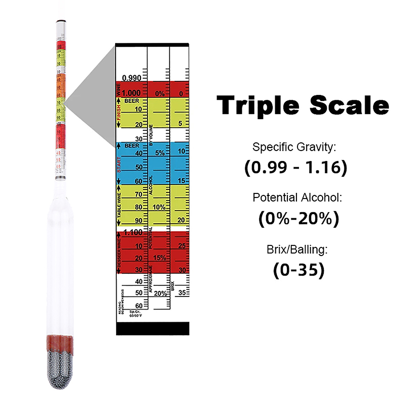 Wine Beer Cider - Drievoudige Schaal Hydrometer Voor Home Brew