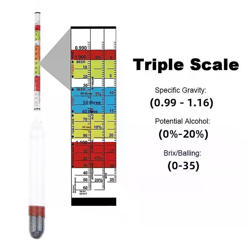 Wine Beer Cider - 1 stuks 3-schaal hydrometer voor wijn,
